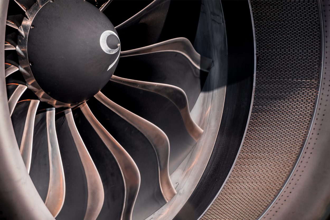 Close-up view of an aircraft turbine engine representing Alcoa, Tennessee