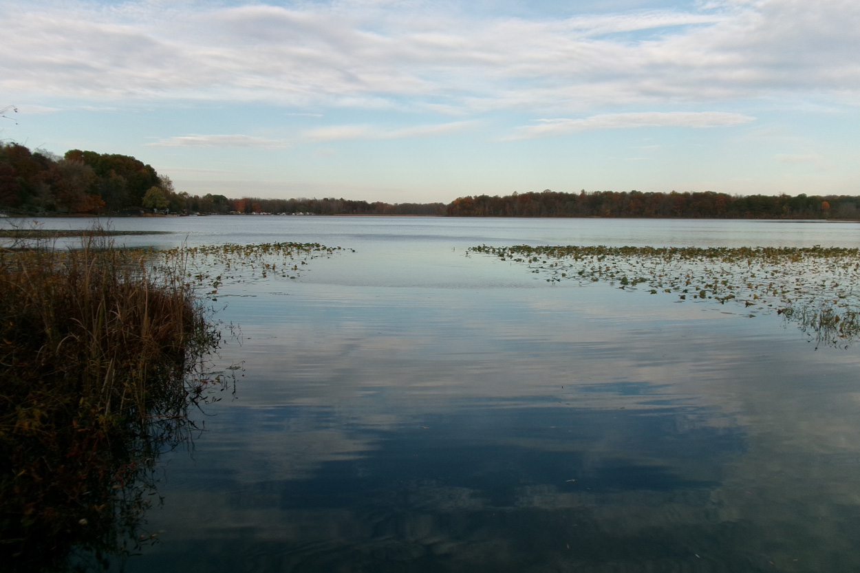 Calm wetland reflecting a cloudy sky near Bloomingdale in Sullivan County, Tennessee