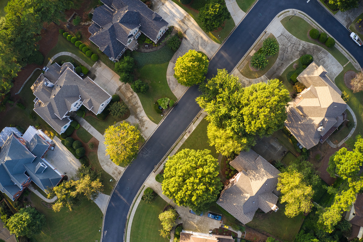 Aerial view of a tree-lined residential neighborhood in Cedar Bluff, Knoxville, Tennessee
