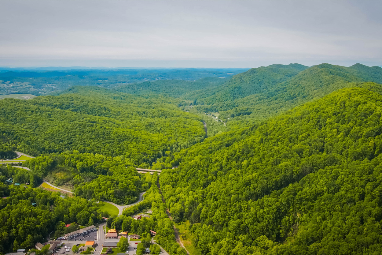 Mountain valley and community viewed from above near Cumberland Gap, Tennessee