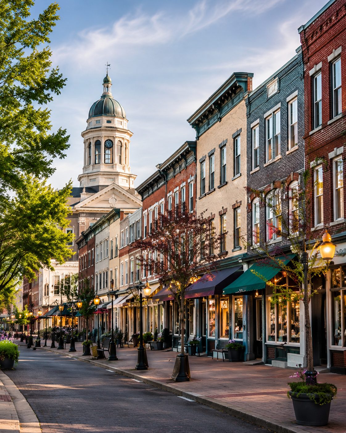 Downtown street scene representing local market specialization for real estate agents