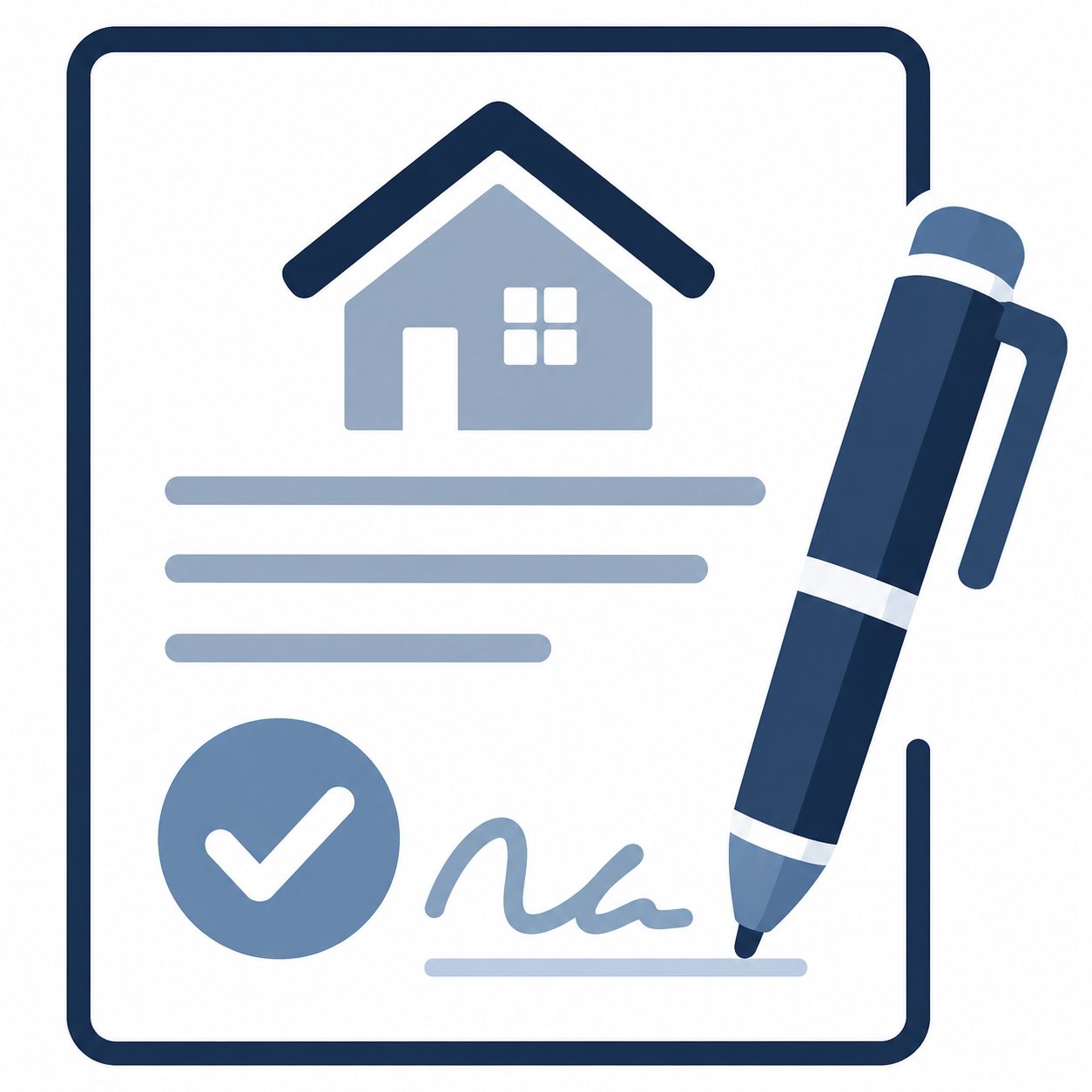 Icon showing a home loan document and pen representing mortgage pre-approval before buying a home