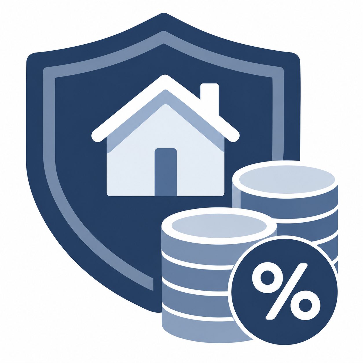 Icon showing a house, shield, coins, and percentage symbol representing down payment planning