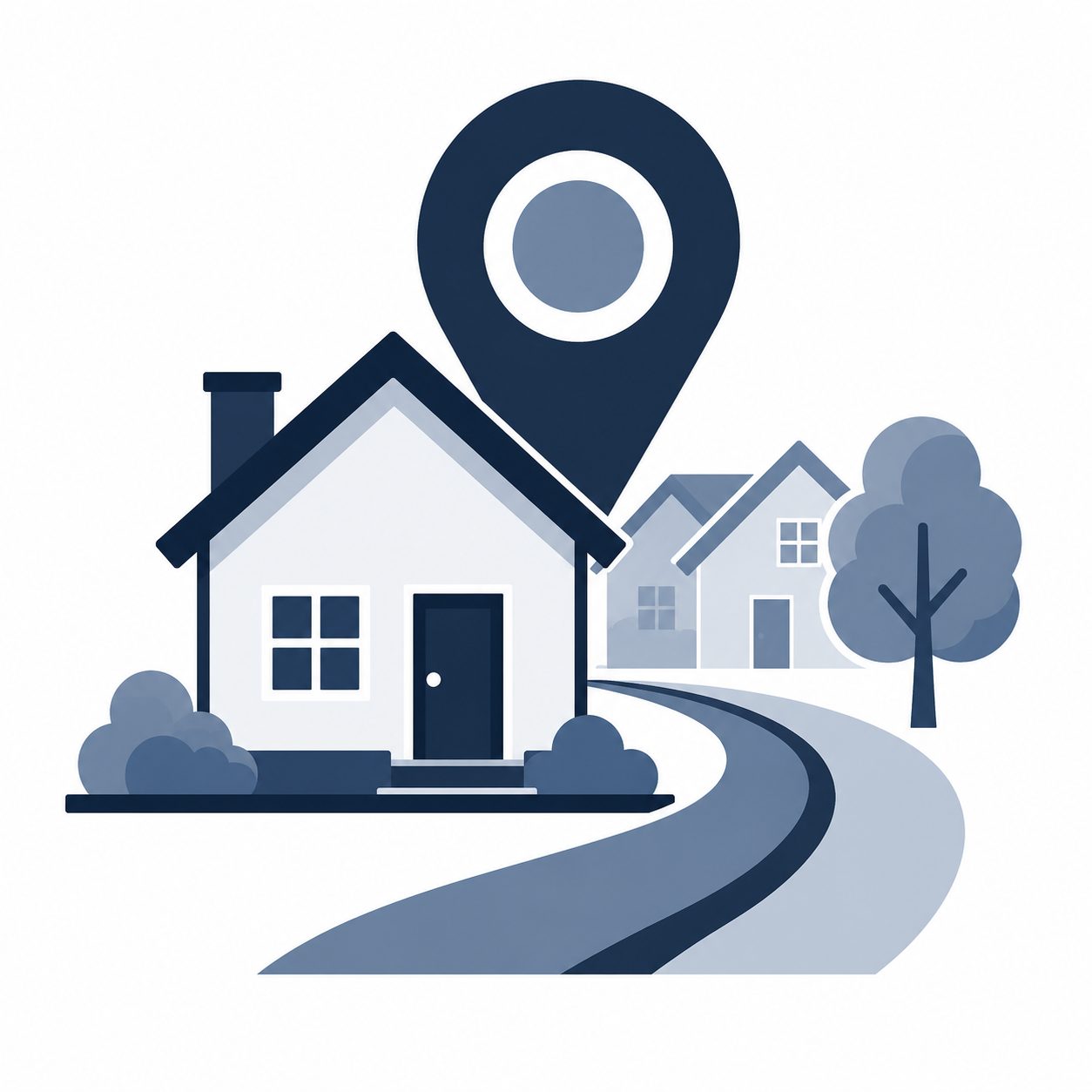 Icon showing a home with a location marker representing neighborhood influence on home value