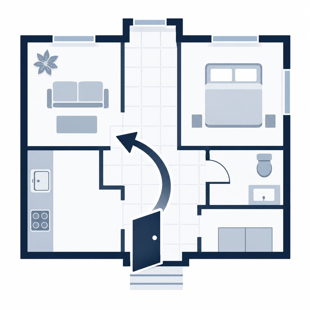 Icon showing a home floor plan representing layout and usability in a home value evaluation