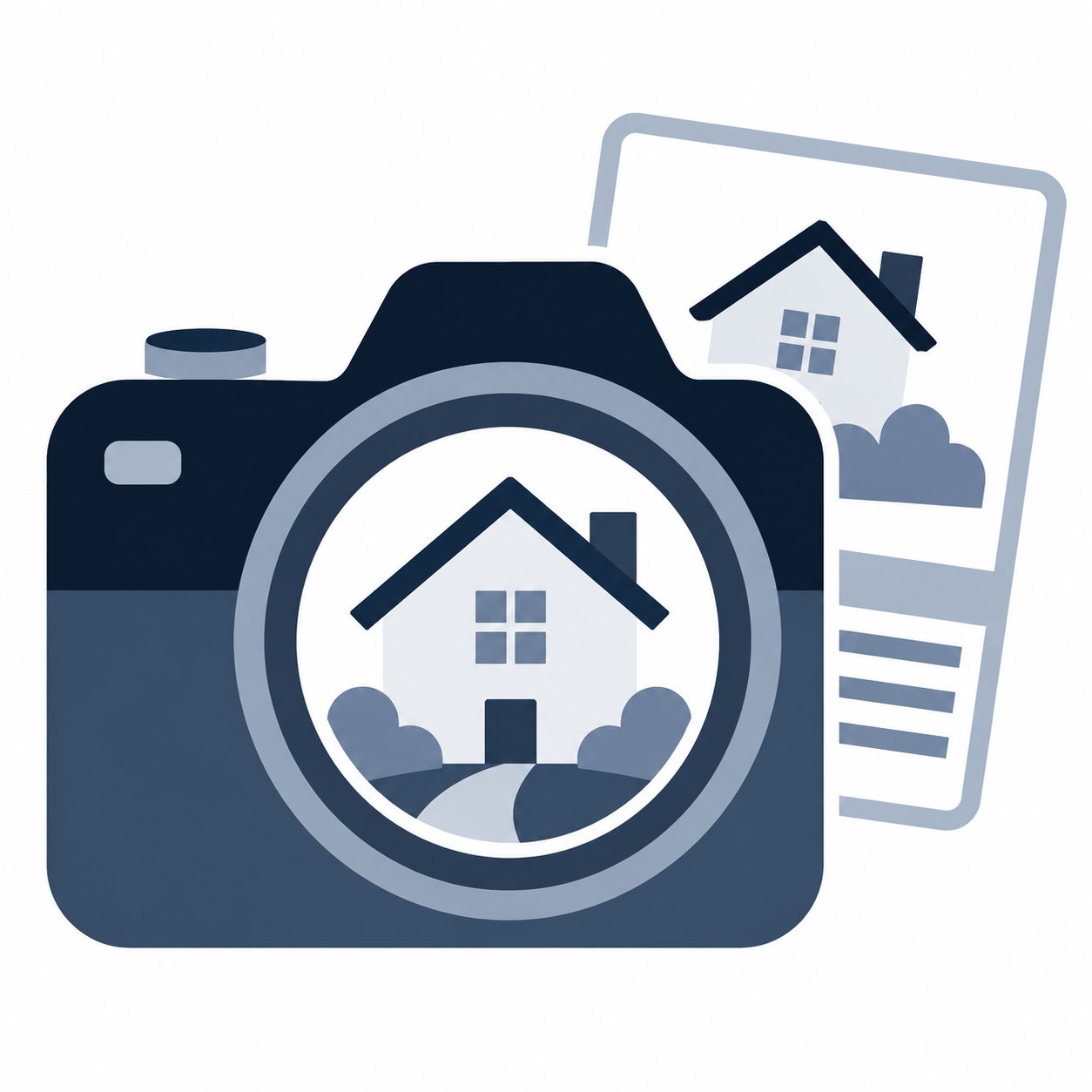 Icon showing a camera and home representing photography readiness before listing
