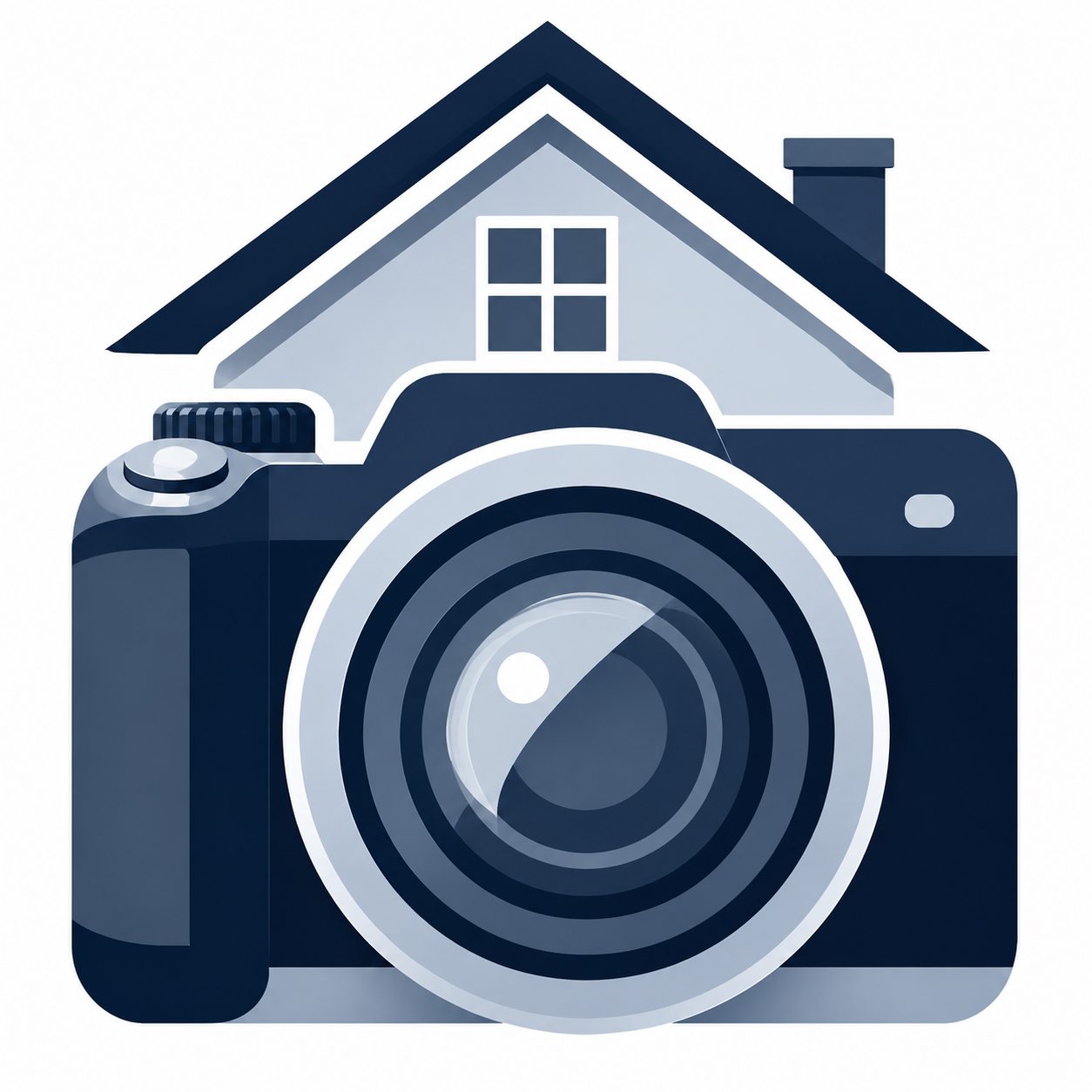 Icon showing a camera and home representing real estate photography and visual listing marketing