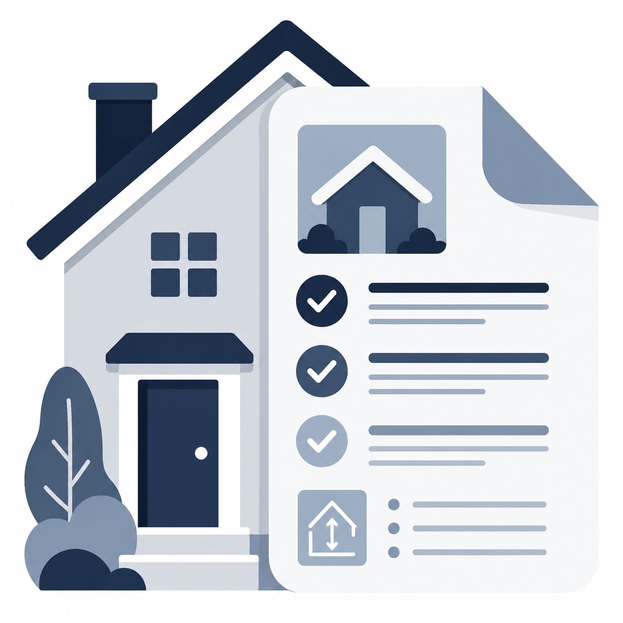 Icon showing a home and checklist representing listing details and property description preparation