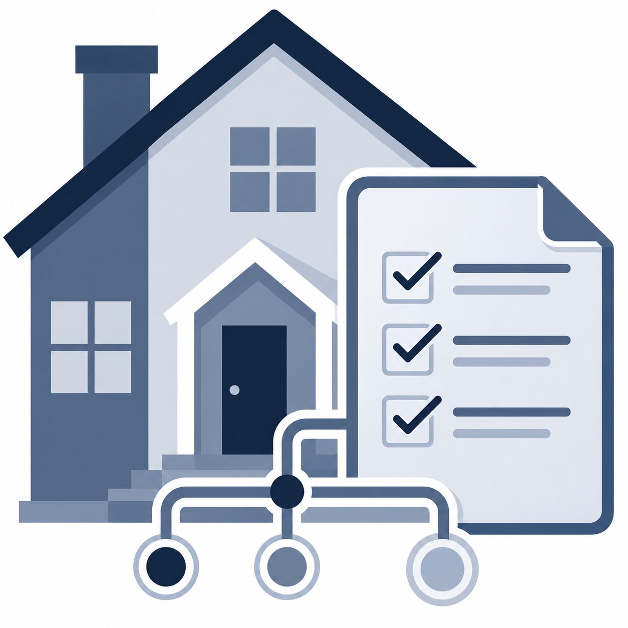 Offer decision process icon with house and flow chart for comparing terms and negotiating offers