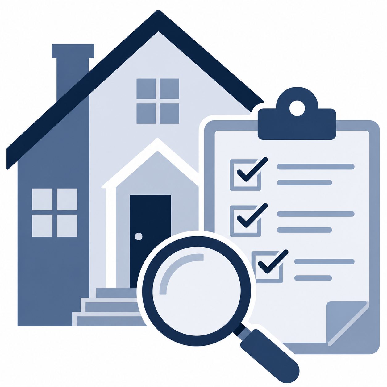 Home inspection and offer analysis icon with magnifying glass for contract review and due diligence