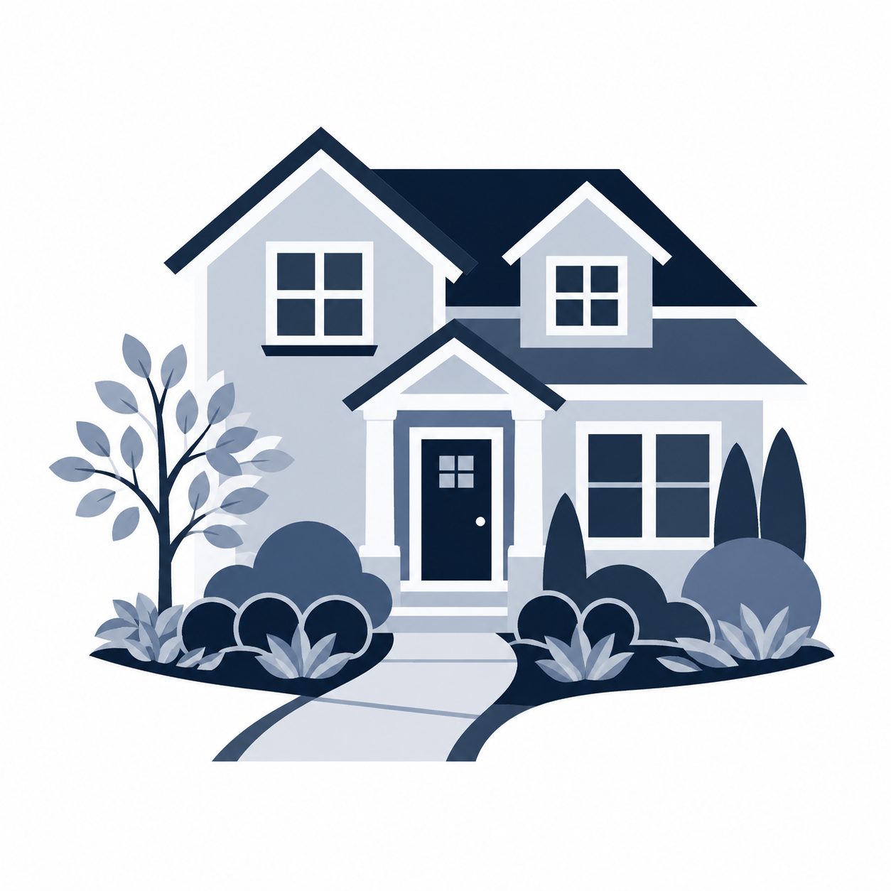 Icon showing a home with front yard landscaping representing curb appeal before selling