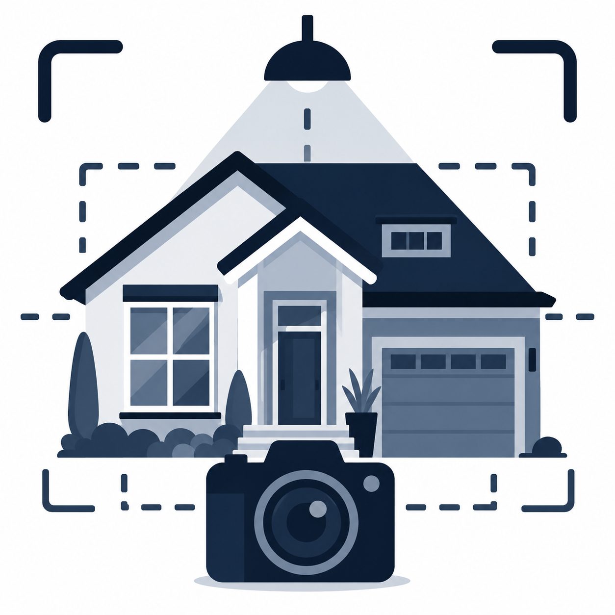 Icon showing a home in a camera frame representing visual priorities for real estate photography and listing presentation