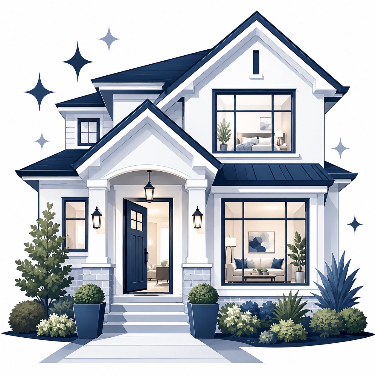 Icon showing a polished home with presentation accents representing offer readiness after buyer interest builds