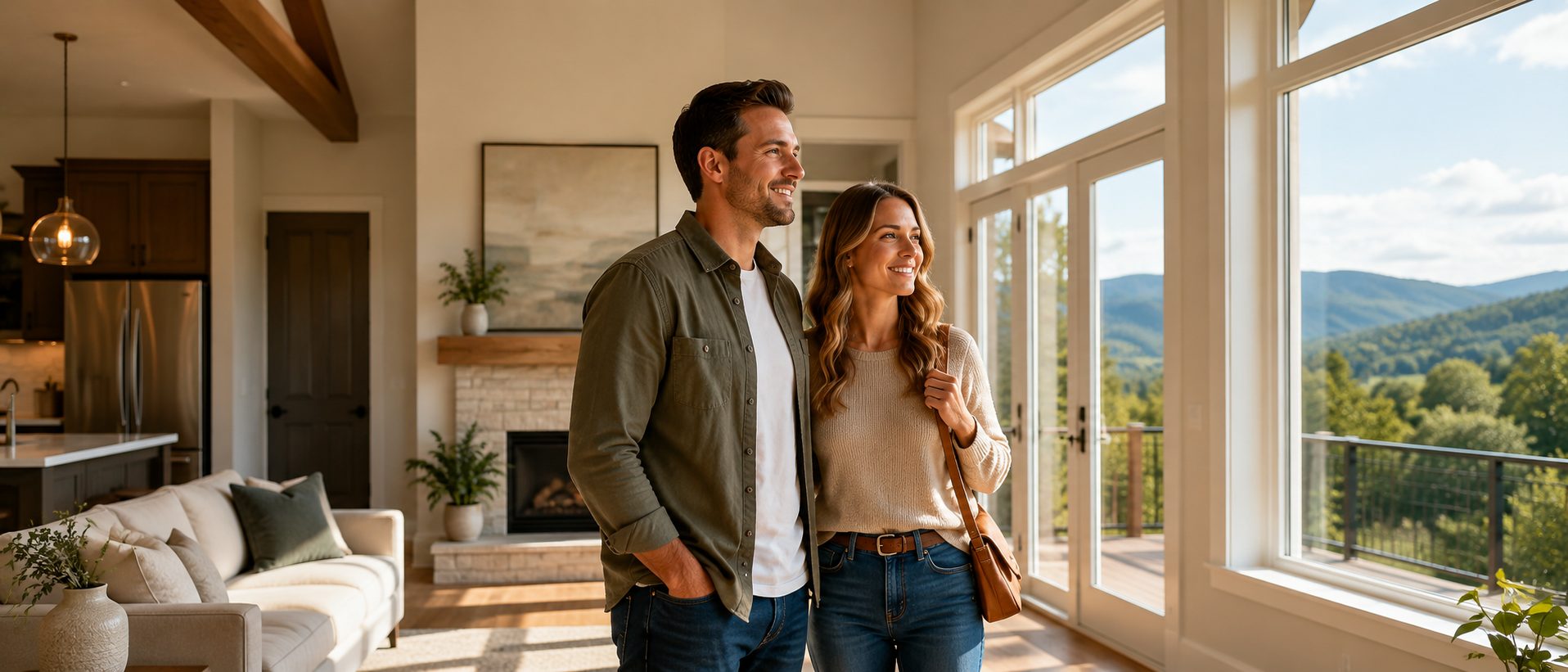 Home buyers touring an East Tennessee home with mountain views