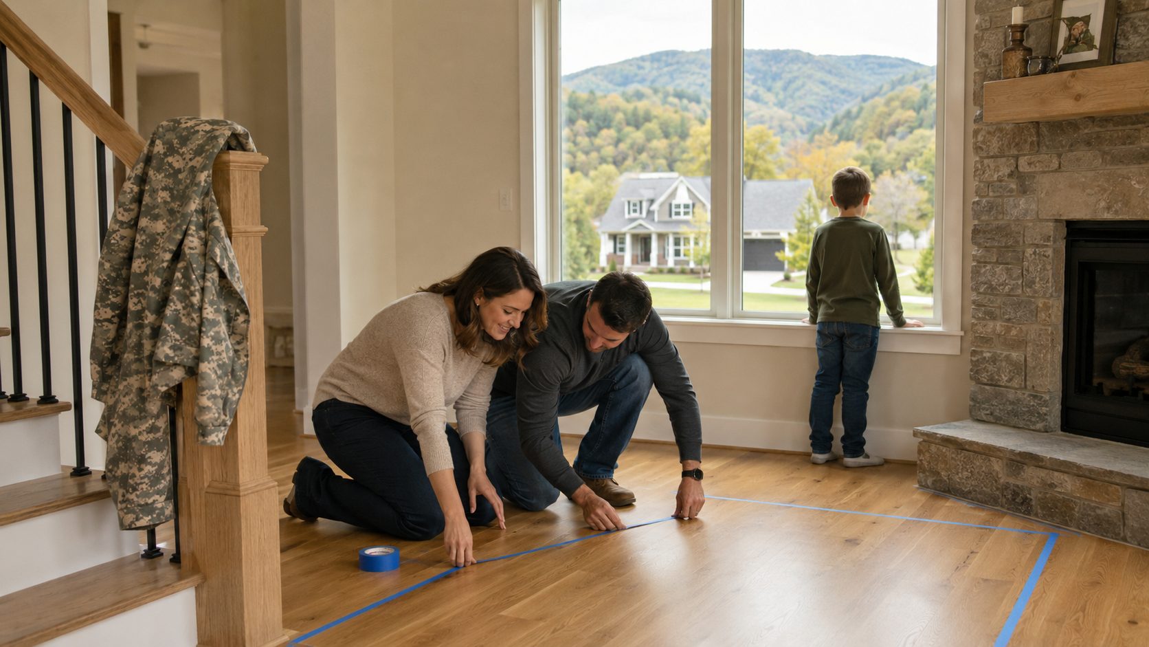 Military family evaluating the layout of a potential home in East Tennessee