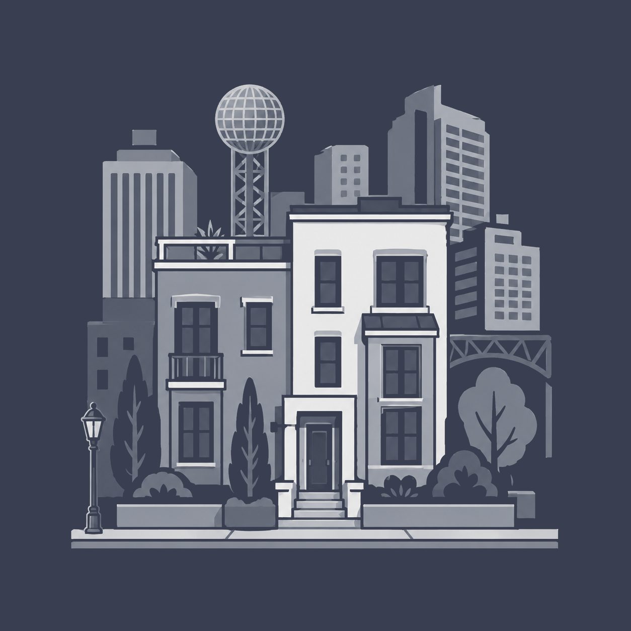 Luxury urban residence with the Knoxville skyline and city landmarks behind it