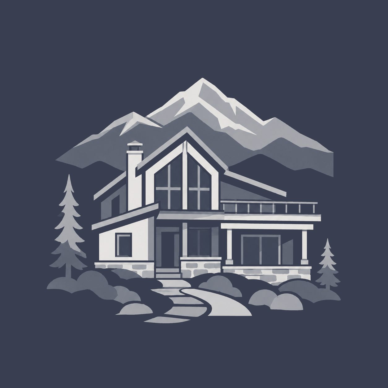 Luxury mountain chalet surrounded by Smoky Mountain peaks and evergreen trees