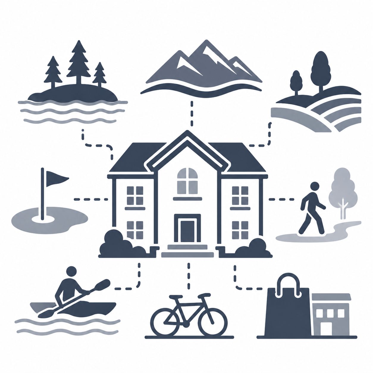 Luxury home connected to lake, mountain, golf, recreation, shopping and outdoor lifestyle features