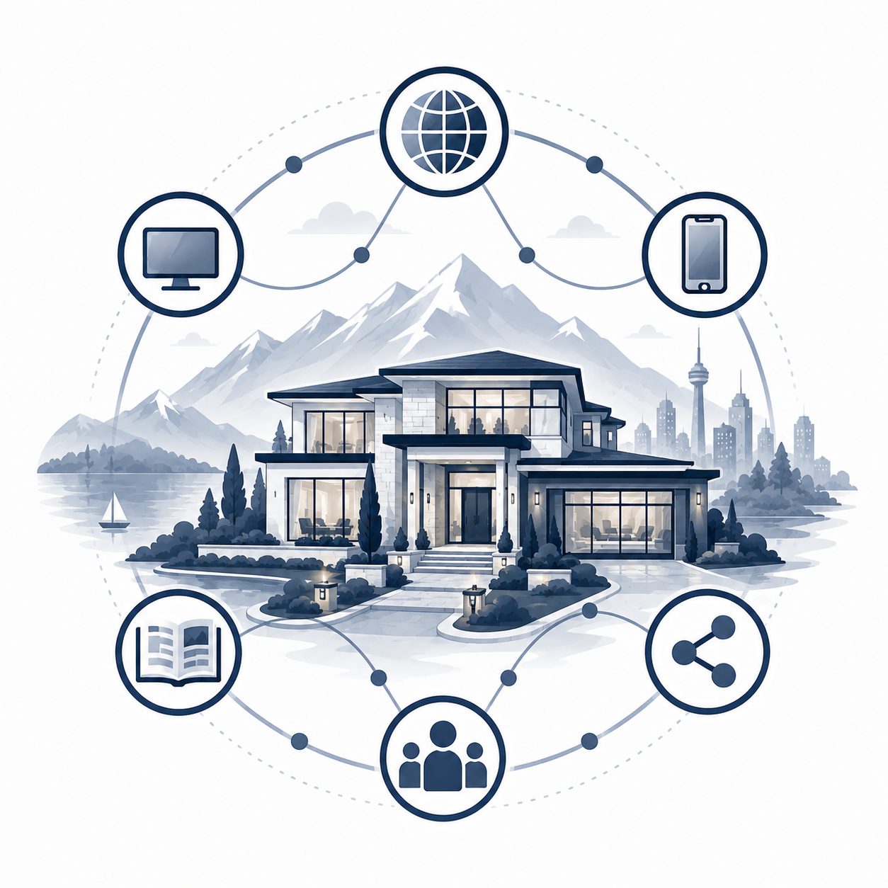 Luxury home connected to global, digital, print, social and buyer audience distribution channels