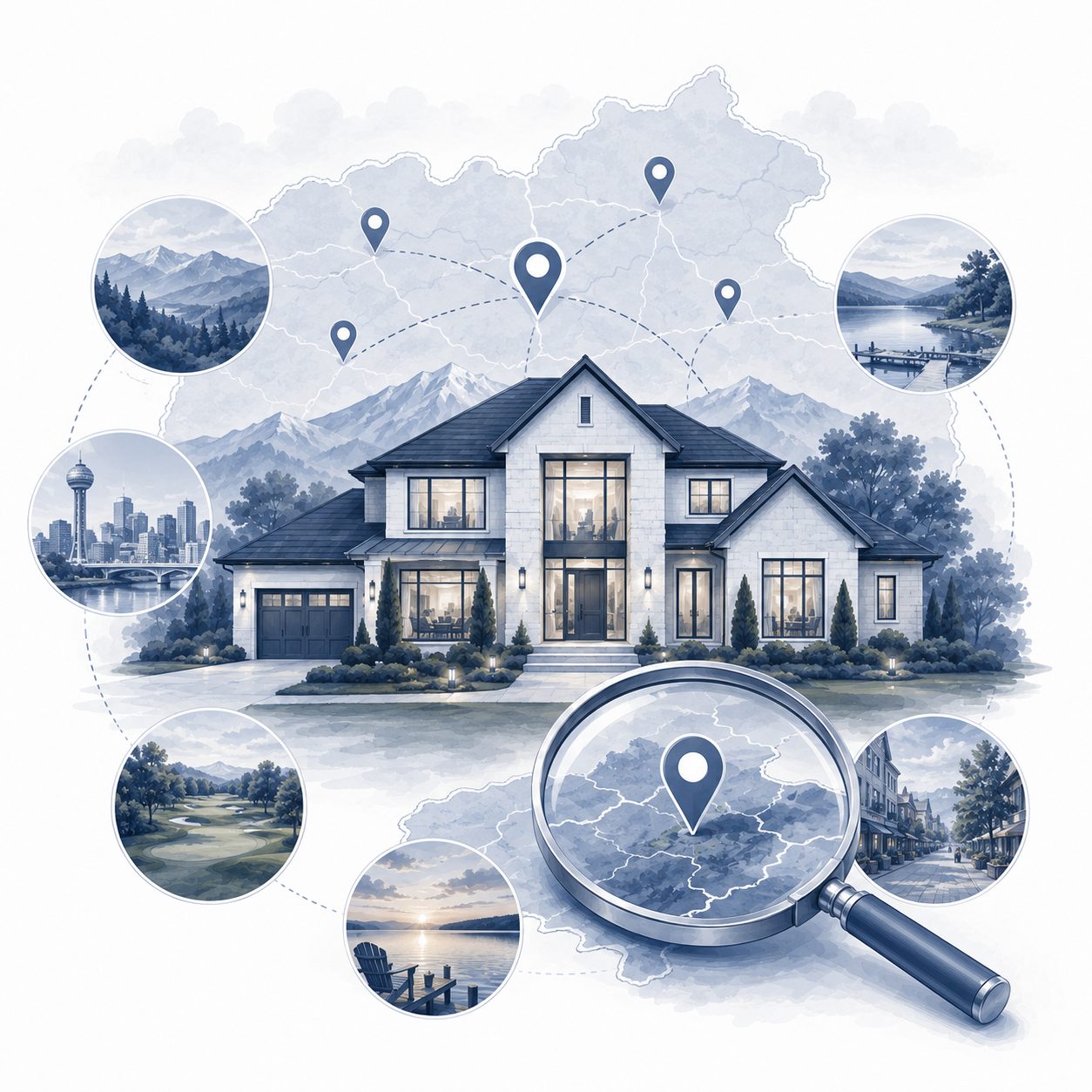 Luxury home with targeted buyer profiles and lifestyle symbols representing better buyer alignment