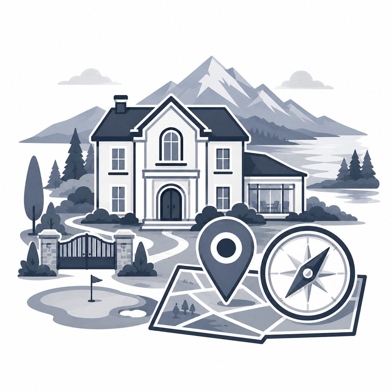 Luxury home with handshake and protective shield representing trusted professional relationships