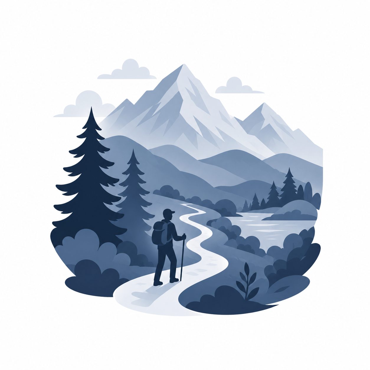 Outdoor recreation icon showing hiking trails, mountains, rivers, and outdoor living in East Tennessee.