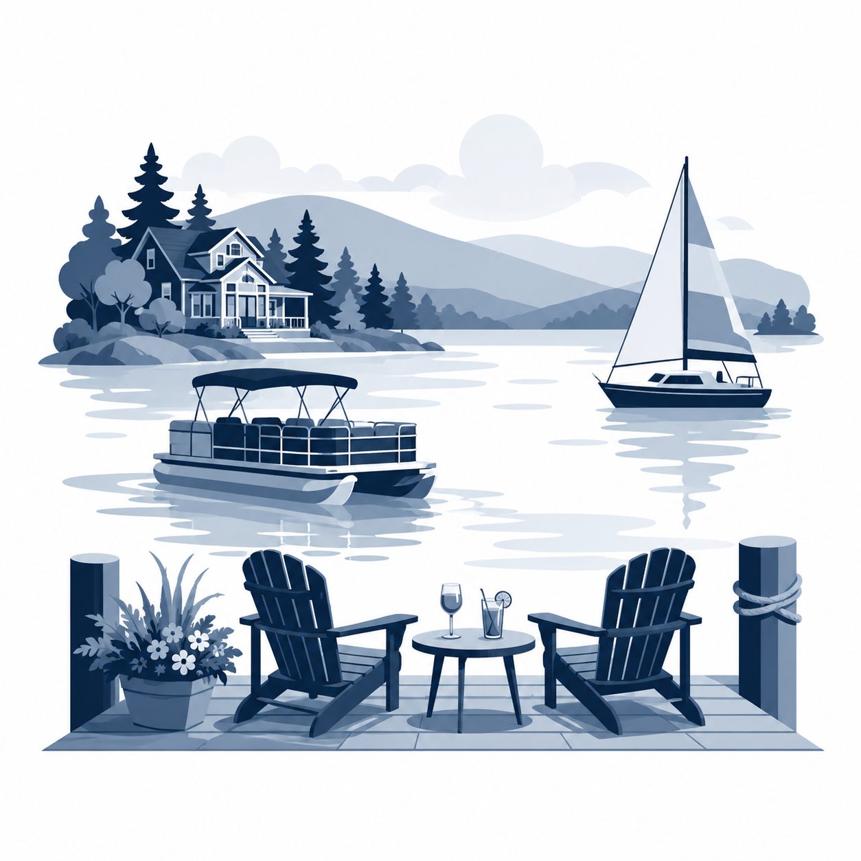 Lakes and waterfront icon showing boating, lakefront living, and East Tennessee water recreation.