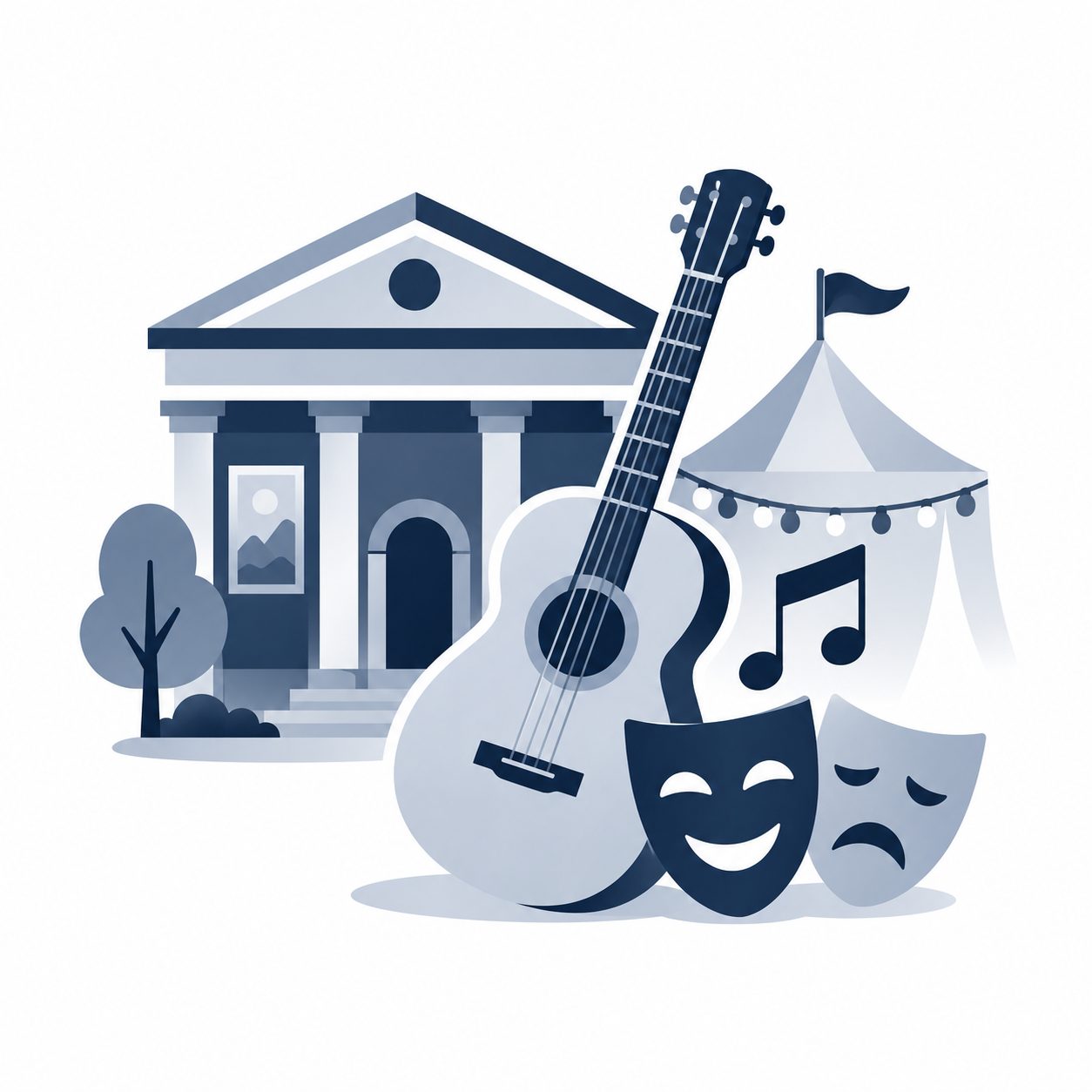 Arts and entertainment icon showing music, theater, museums, festivals, and local attractions in East Tennessee.