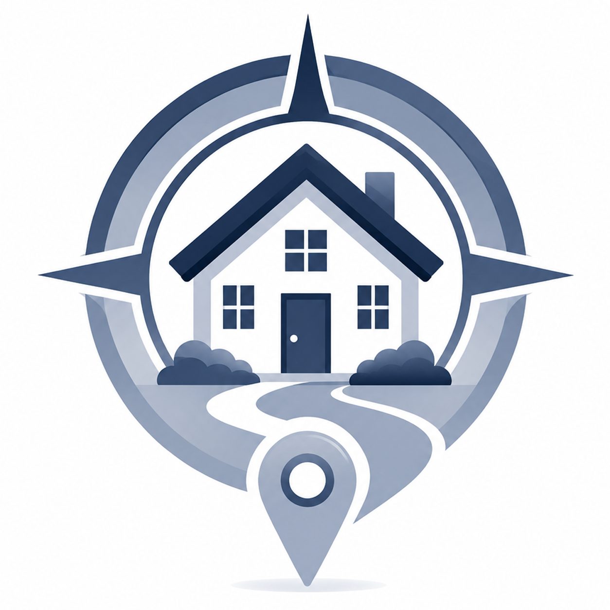 Connected lifestyle icon showing a home, compass, location marker, and East Tennessee accessibility.