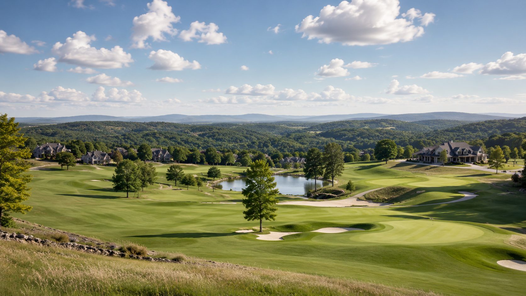 Cumberland Plateau golf course with rolling fairways, wooded hills, open sky, homes, and scenic East Tennessee views