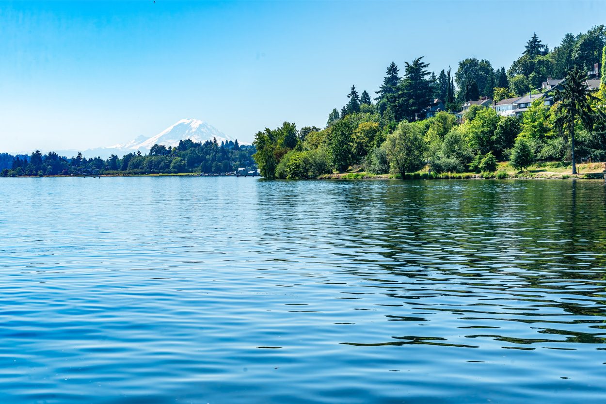Calm blue water bordered by a wooded shoreline near Kyles Ford, Tennessee