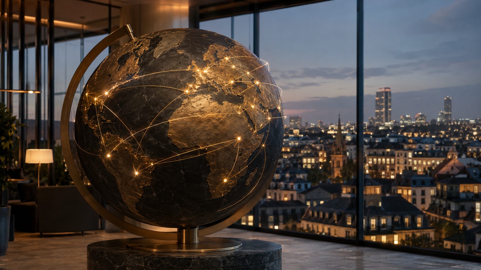 Illuminated globe representing a worldwide network of trusted real estate professionals