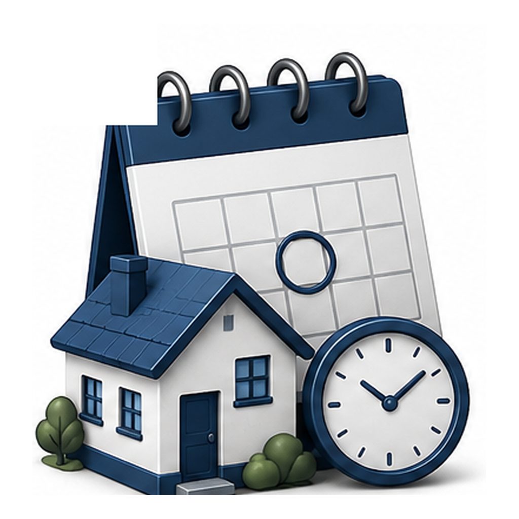 Flexible moving timeline icon showing schedule changes for inspections, financing, weather, and closing coordination.